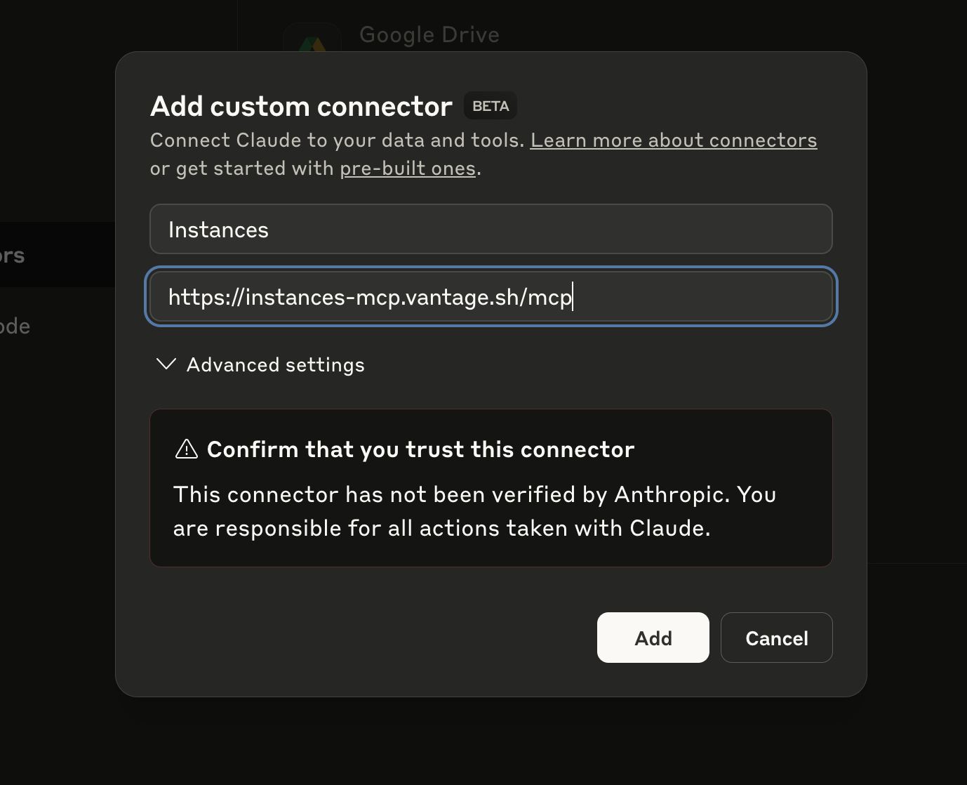 Adding the custom connector